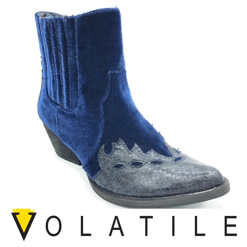 Very Volatile Sava Western Bootie Blue Velvet 6 (runs small)